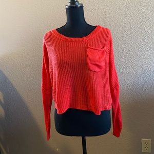 Comfy crop top sweater with pocket & full sleeve